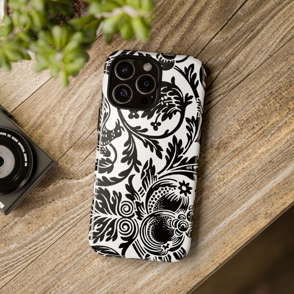 Elegant Black Floral Phone Case, Tough Cases, Stylish Phone Protection, Gift for Her, Floral Design, Trendy Accessories