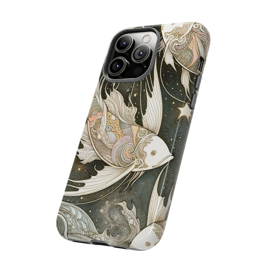 Artistic Phone Case, Cosmic Fish Design, Phone Accessory, Unique Gift, Zodiac Decor, Starry Night Vibes