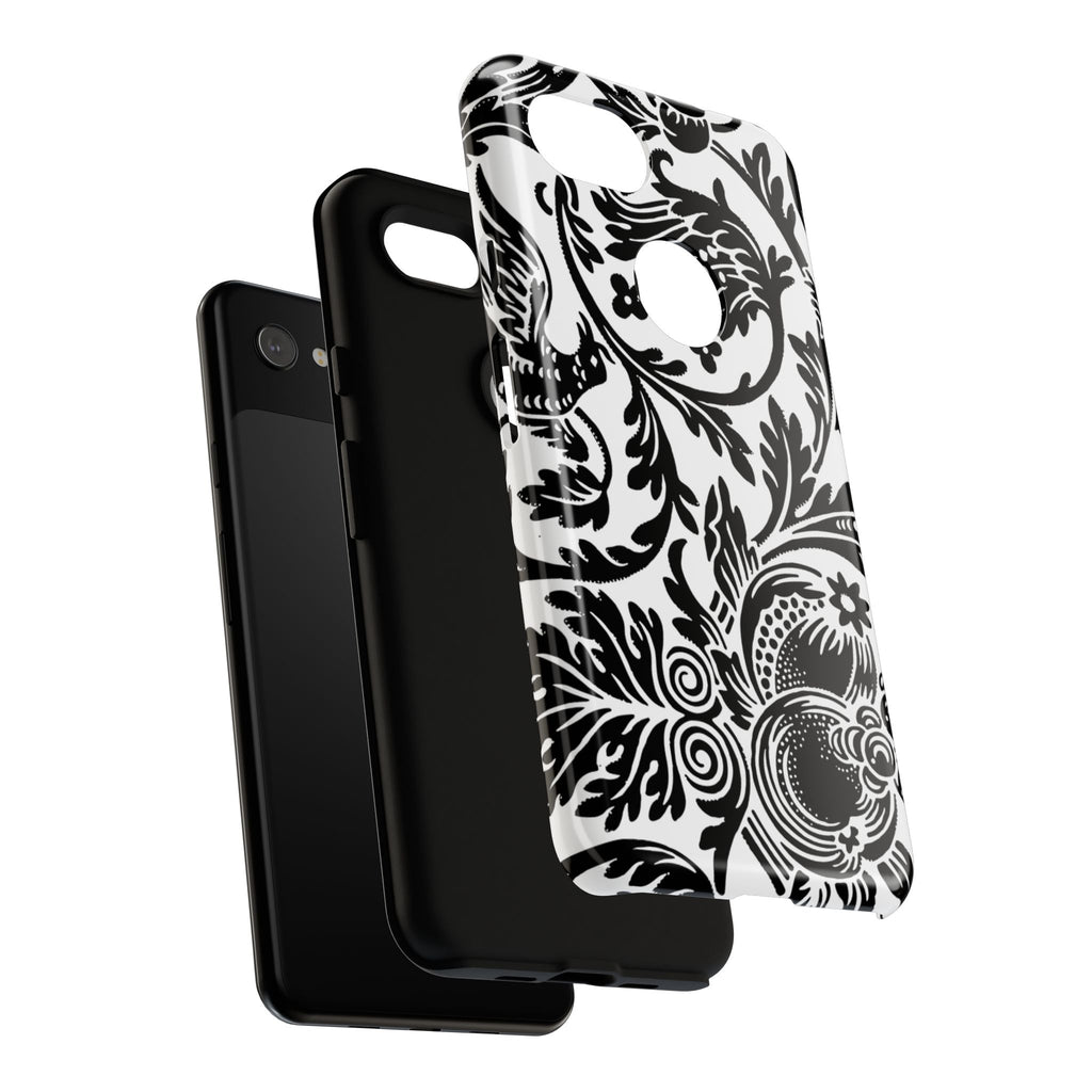 Elegant Black Floral Phone Case, Tough Cases, Stylish Phone Protection, Gift for Her, Floral Design, Trendy Accessories