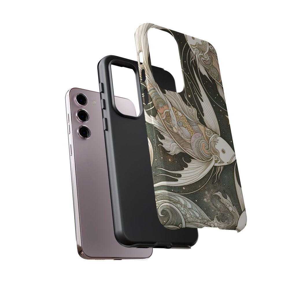 Artistic Phone Case, Cosmic Fish Design, Phone Accessory, Unique Gift, Zodiac Decor, Starry Night Vibes