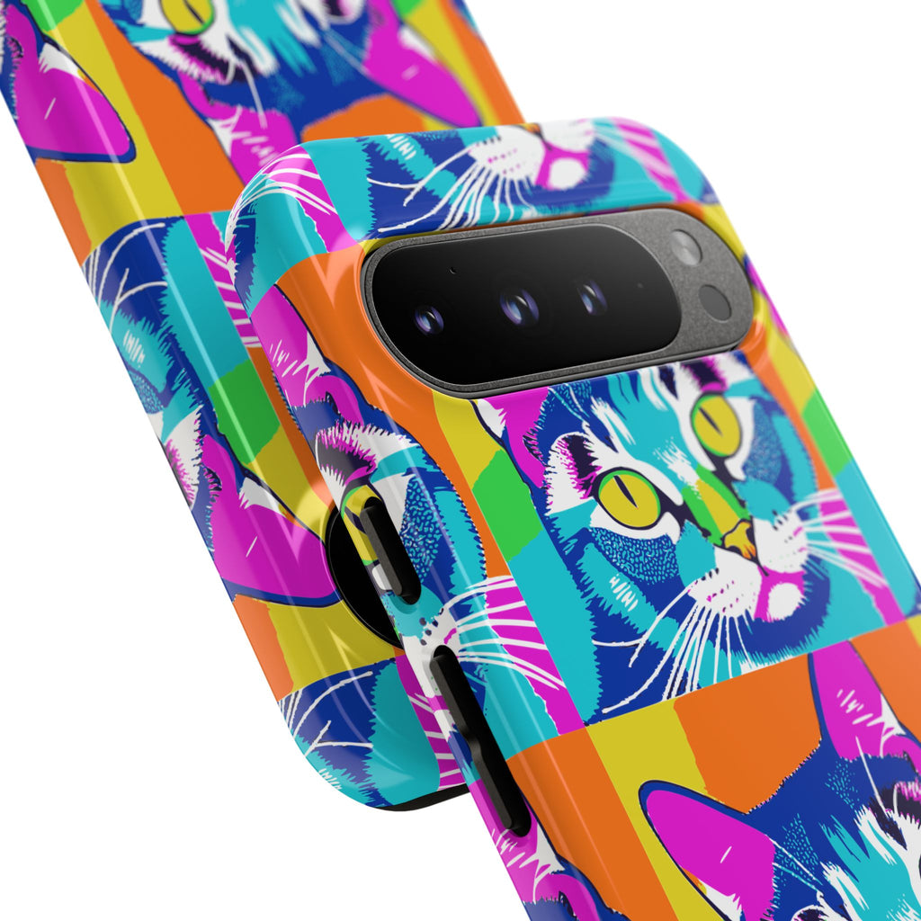 Colorful Cat Phone Case, Vibrant Animal Cover, Unique Pet Lover Gift, Fun Pop Art Style, Trendy Gadget Accessory
