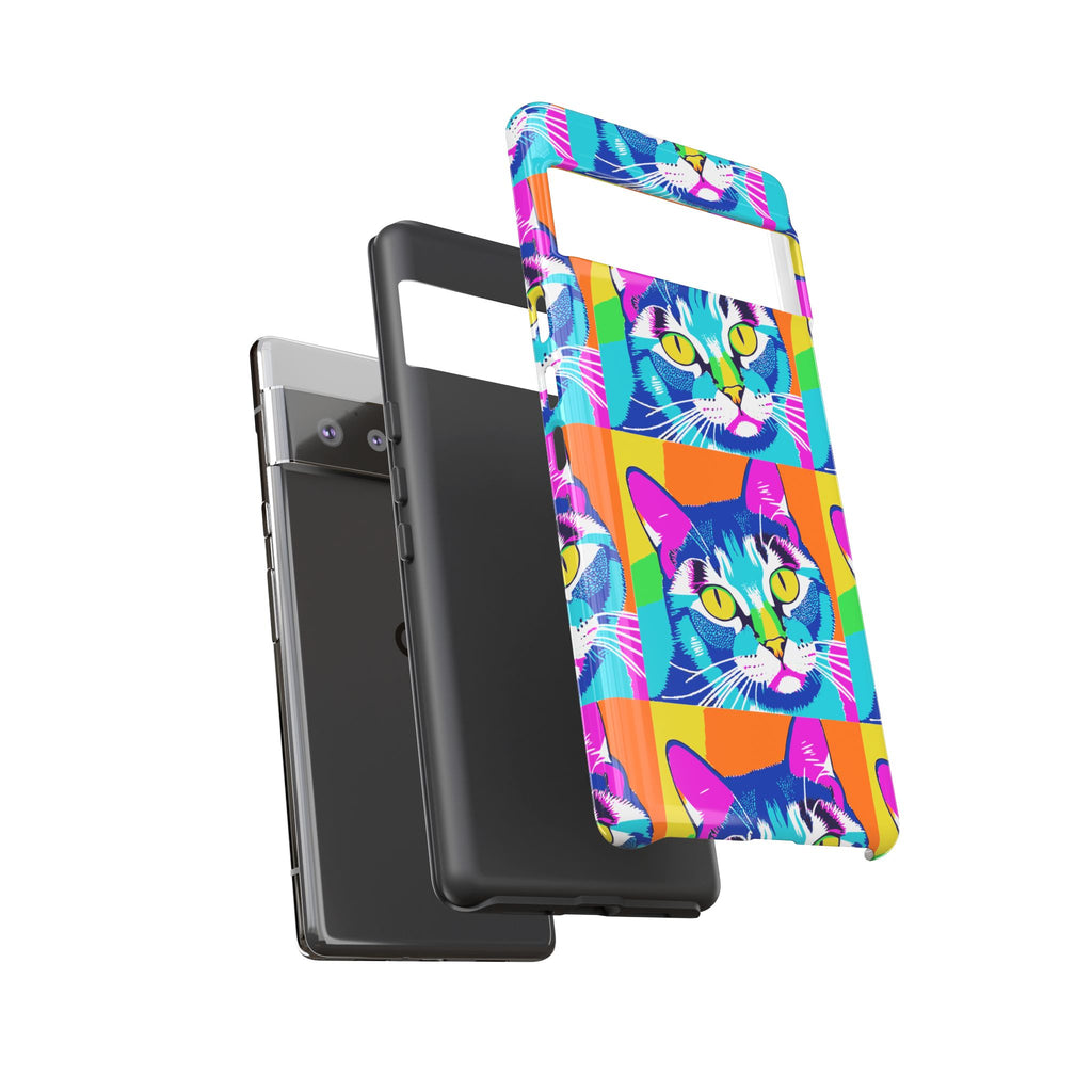 Colorful Cat Phone Case, Vibrant Animal Cover, Unique Pet Lover Gift, Fun Pop Art Style, Trendy Gadget Accessory