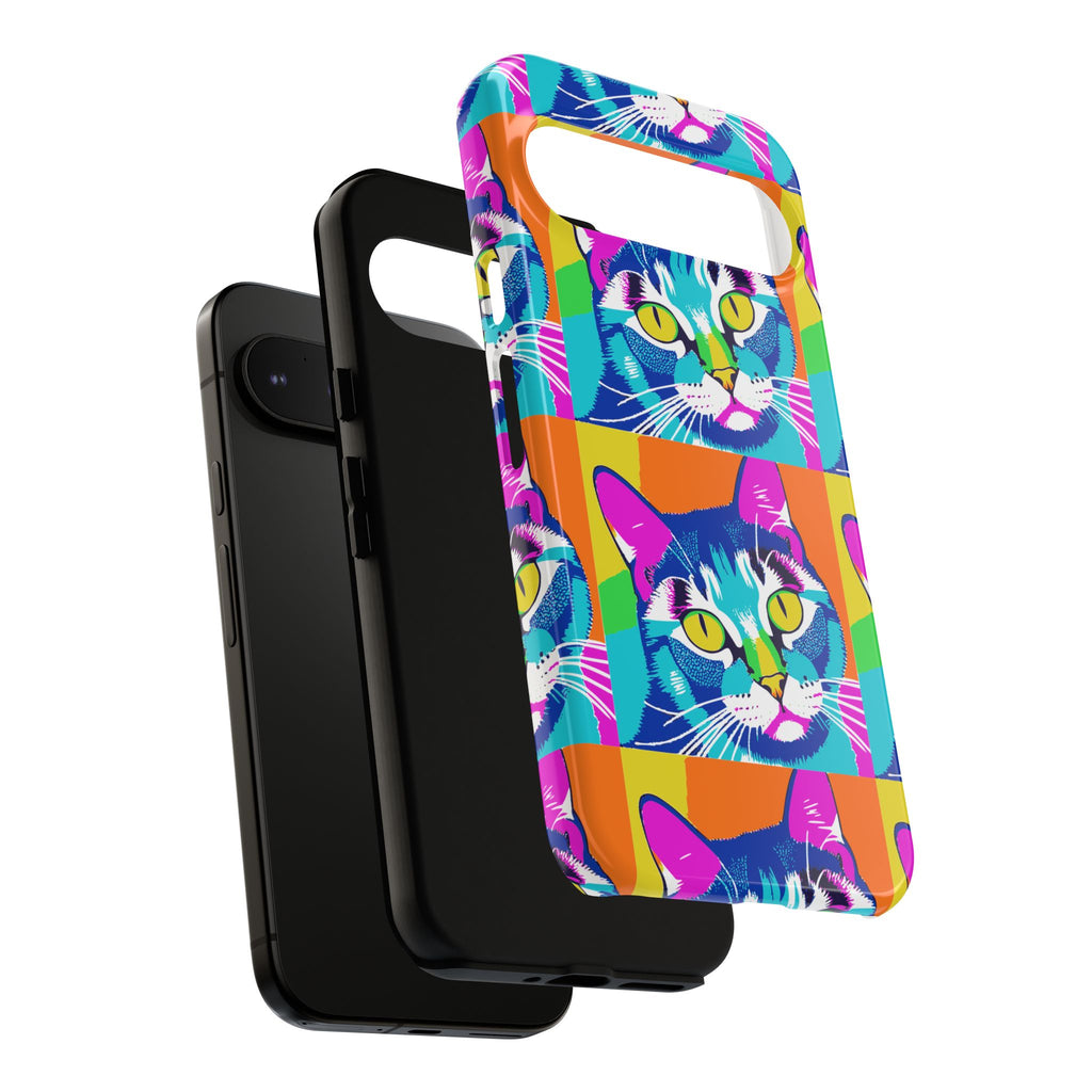 Colorful Cat Phone Case, Vibrant Animal Cover, Unique Pet Lover Gift, Fun Pop Art Style, Trendy Gadget Accessory