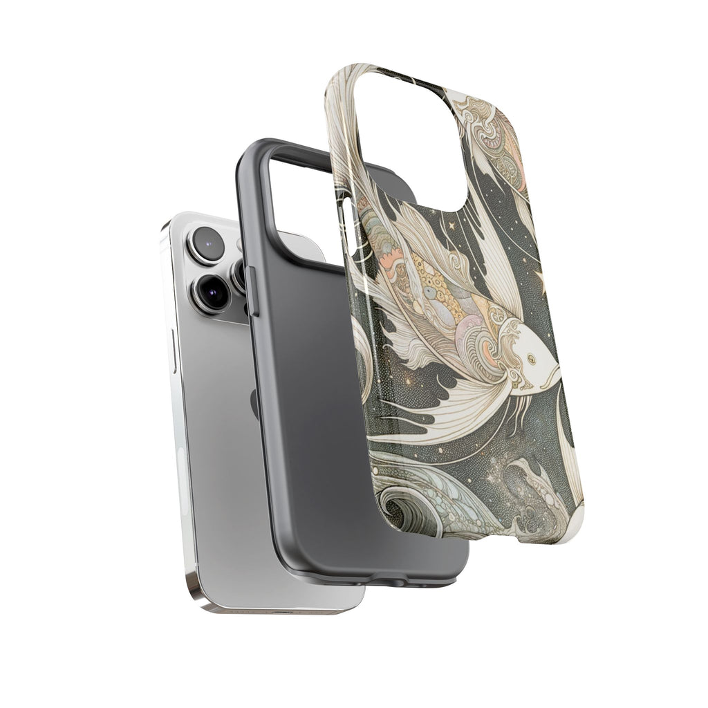 Artistic Phone Case, Cosmic Fish Design, Phone Accessory, Unique Gift, Zodiac Decor, Starry Night Vibes