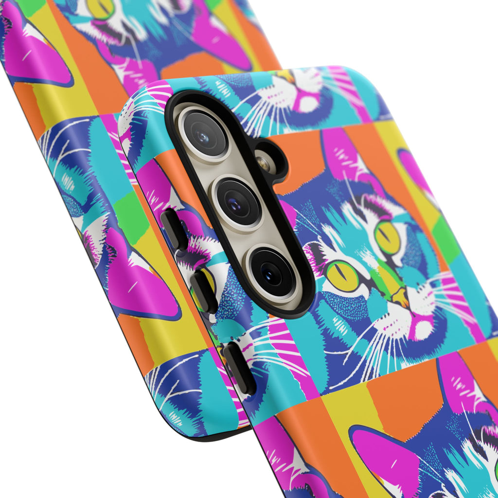 Colorful Cat Phone Case, Vibrant Animal Cover, Unique Pet Lover Gift, Fun Pop Art Style, Trendy Gadget Accessory