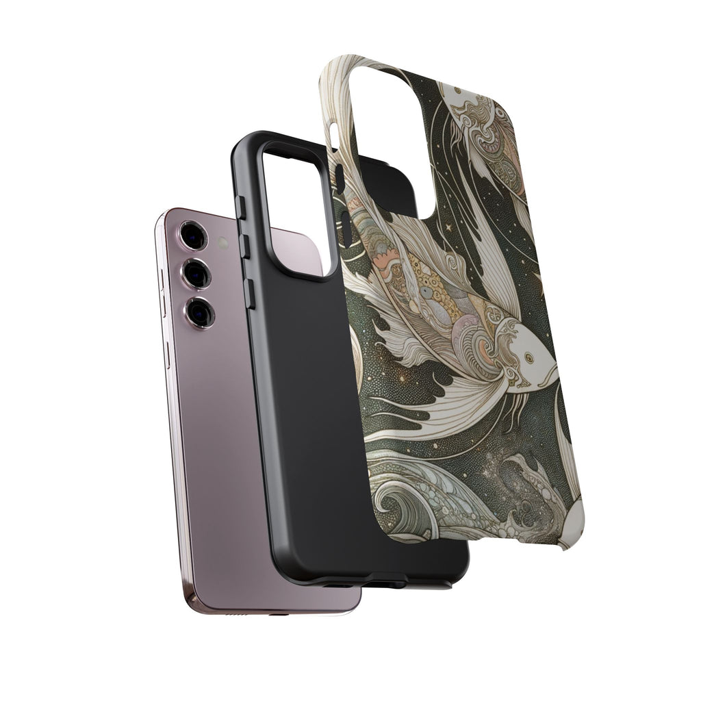 Artistic Phone Case, Cosmic Fish Design, Phone Accessory, Unique Gift, Zodiac Decor, Starry Night Vibes