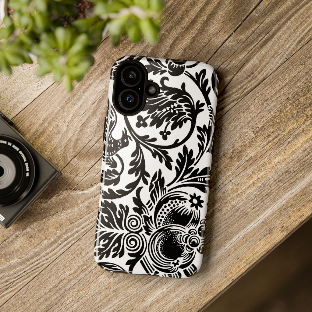 Elegant Black Floral Phone Case, Tough Cases, Stylish Phone Protection, Gift for Her, Floral Design, Trendy Accessories