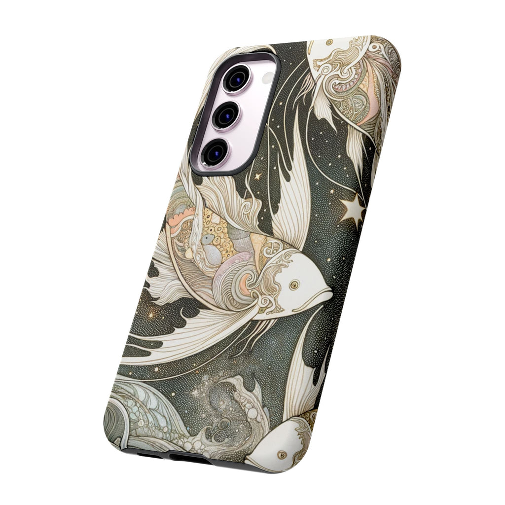 Artistic Phone Case, Cosmic Fish Design, Phone Accessory, Unique Gift, Zodiac Decor, Starry Night Vibes
