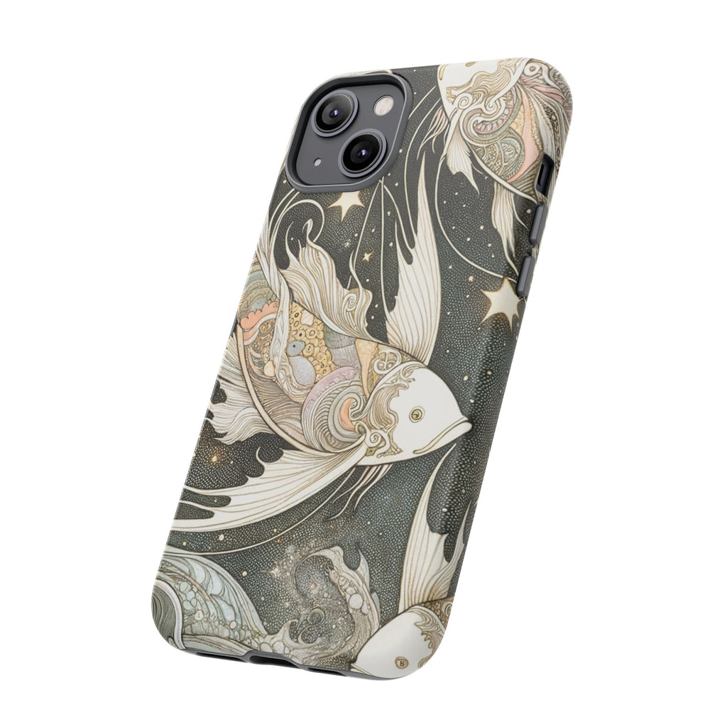 Artistic Phone Case, Cosmic Fish Design, Phone Accessory, Unique Gift, Zodiac Decor, Starry Night Vibes