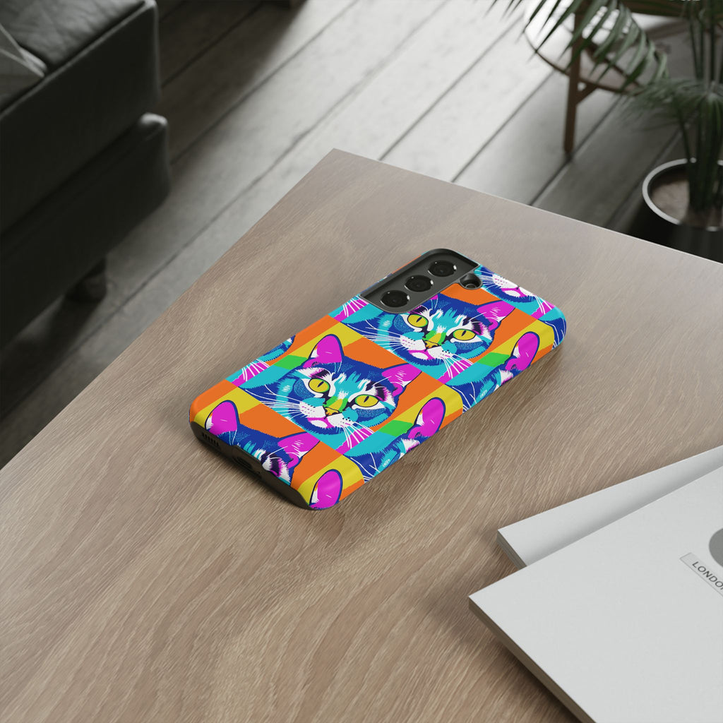 Colorful Cat Phone Case, Vibrant Animal Cover, Unique Pet Lover Gift, Fun Pop Art Style, Trendy Gadget Accessory