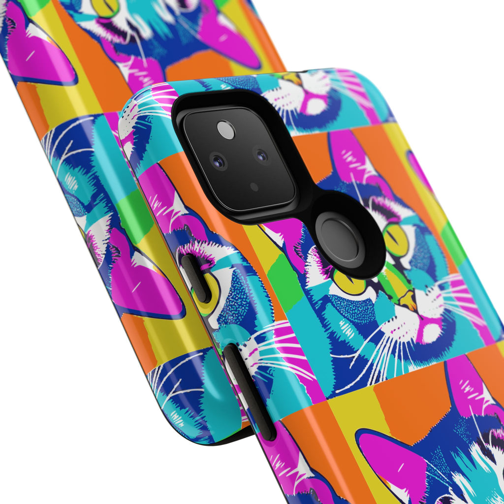 Colorful Cat Phone Case, Vibrant Animal Cover, Unique Pet Lover Gift, Fun Pop Art Style, Trendy Gadget Accessory