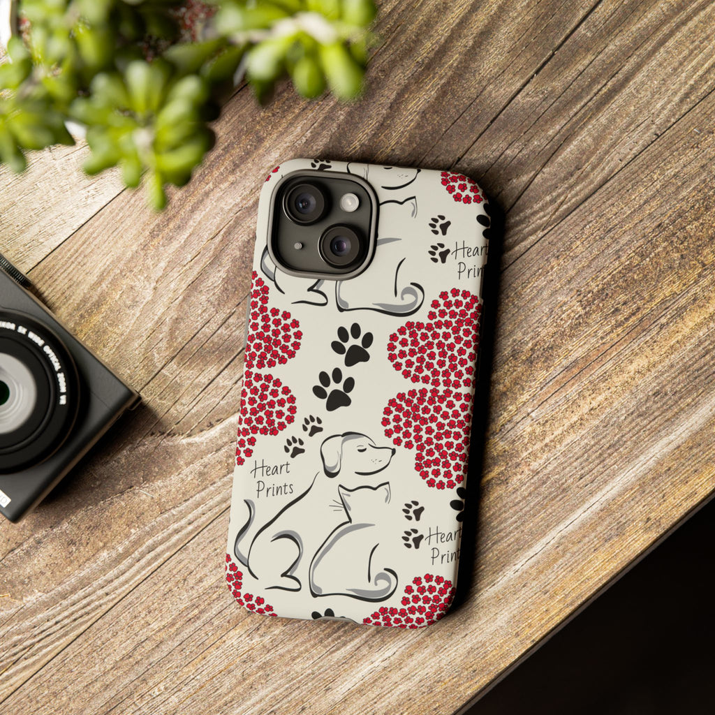 Stylish Phone Case with Heart Prints for Pet Lovers, Dog Lover Gift, Floral Pattern, Customizable Design, Cute Animal Accessories