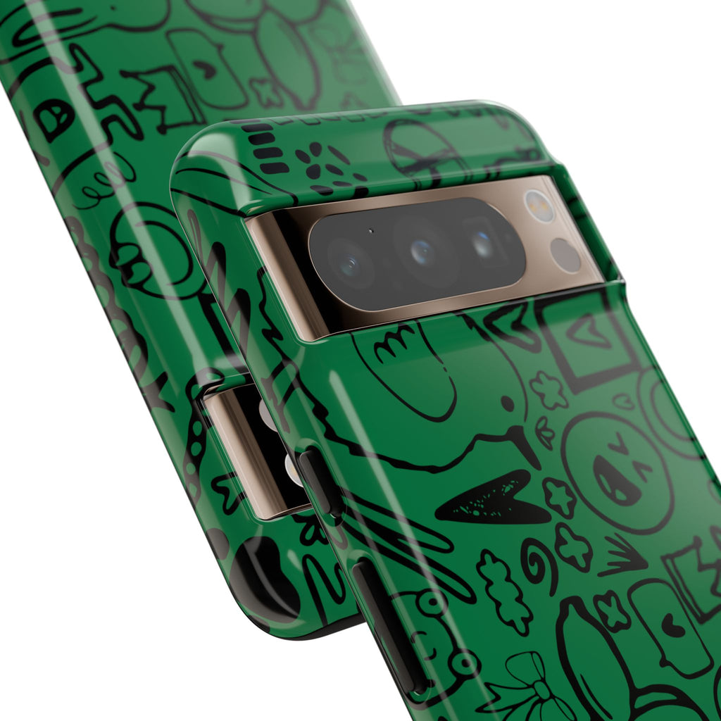 Playful Phone Case, Vibrant Green Tough Case, Quirky Graphic Design, Unique Gift for Kids, Fun Accessories, Christmas, Birthday