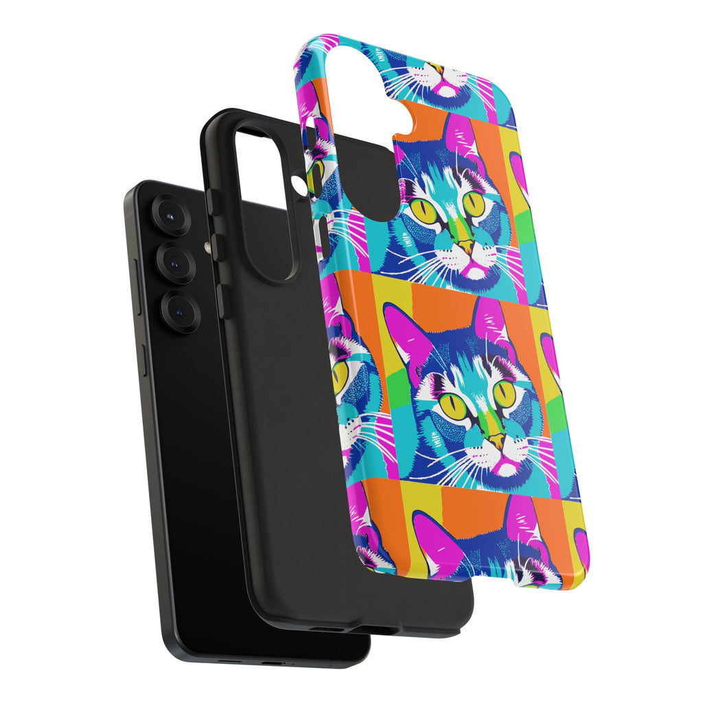 Colorful Cat Phone Case, Vibrant Animal Cover, Unique Pet Lover Gift, Fun Pop Art Style, Trendy Gadget Accessory