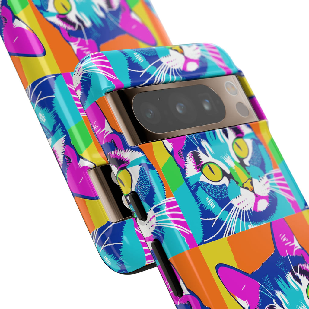 Colorful Cat Phone Case, Vibrant Animal Cover, Unique Pet Lover Gift, Fun Pop Art Style, Trendy Gadget Accessory