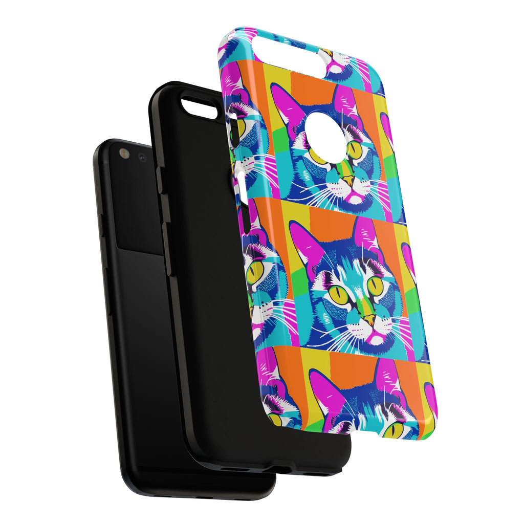 Colorful Cat Phone Case, Vibrant Animal Cover, Unique Pet Lover Gift, Fun Pop Art Style, Trendy Gadget Accessory