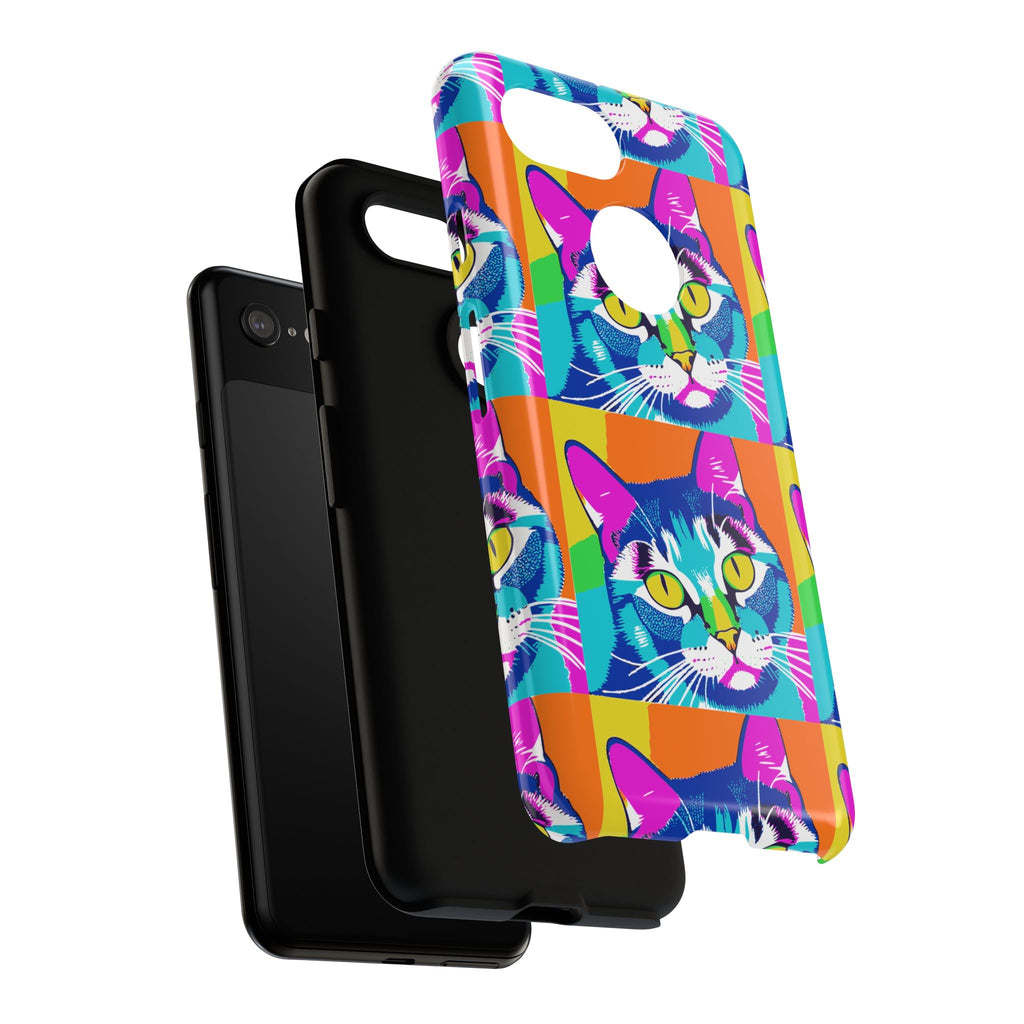 Colorful Cat Phone Case, Vibrant Animal Cover, Unique Pet Lover Gift, Fun Pop Art Style, Trendy Gadget Accessory