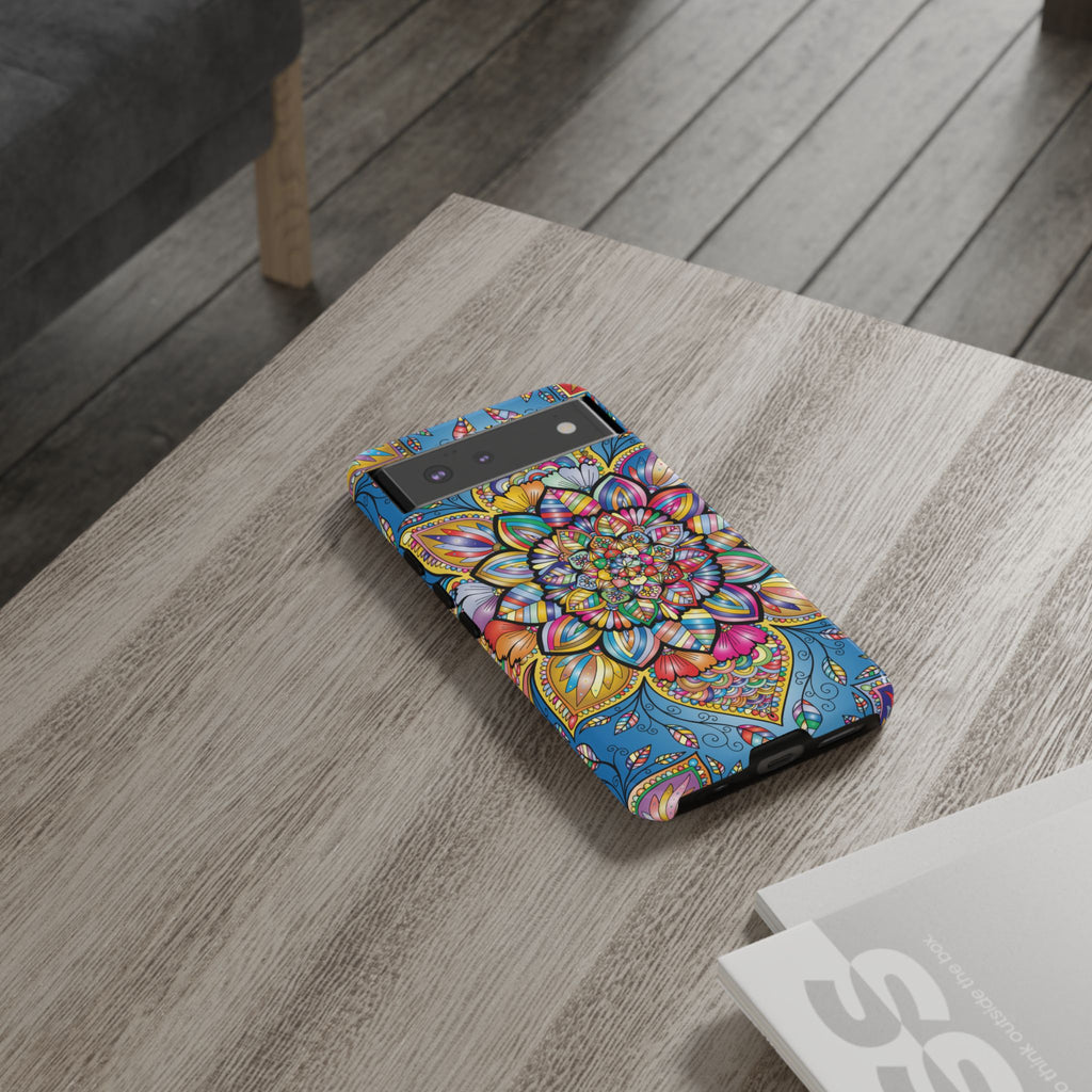 Vibrant Floral Phone Case, Tough Phone Cover, Colorful Mobile Accessory, Artistic Gift, Mandala Design, Everyday Use