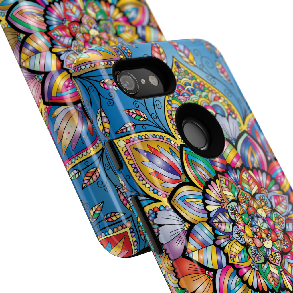 Vibrant Floral Phone Case, Tough Phone Cover, Colorful Mobile Accessory, Artistic Gift, Mandala Design, Everyday Use