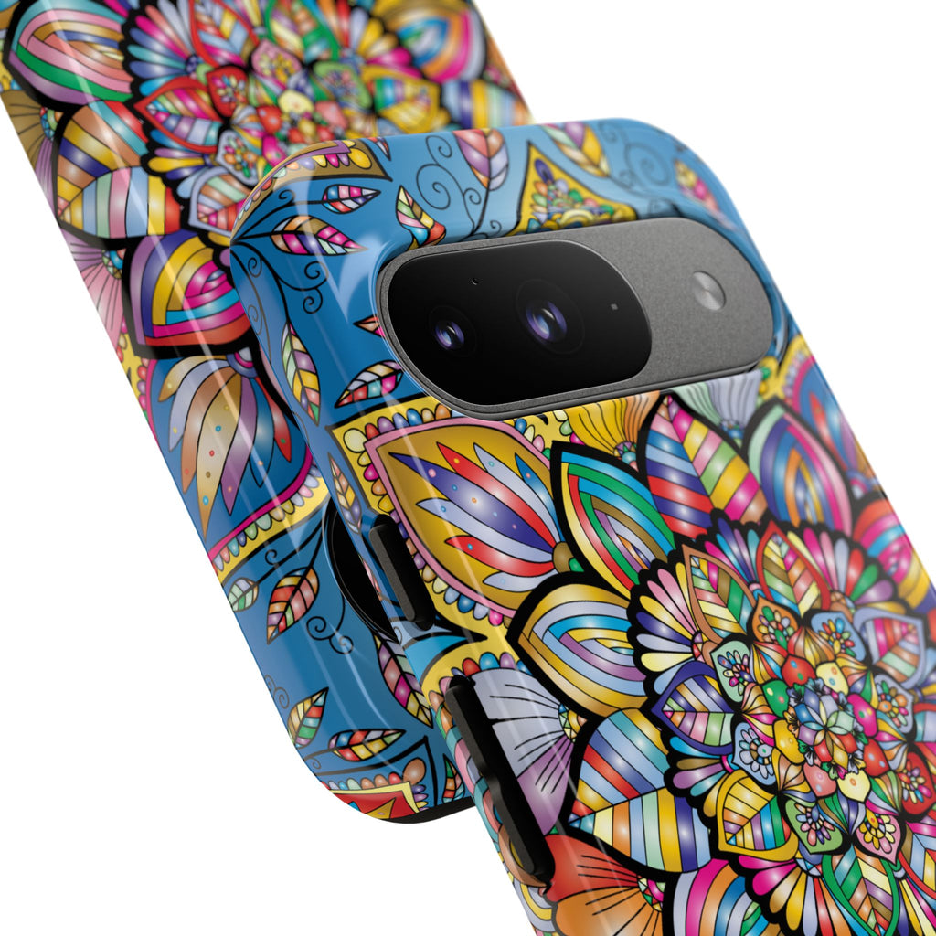Vibrant Floral Phone Case, Tough Phone Cover, Colorful Mobile Accessory, Artistic Gift, Mandala Design, Everyday Use