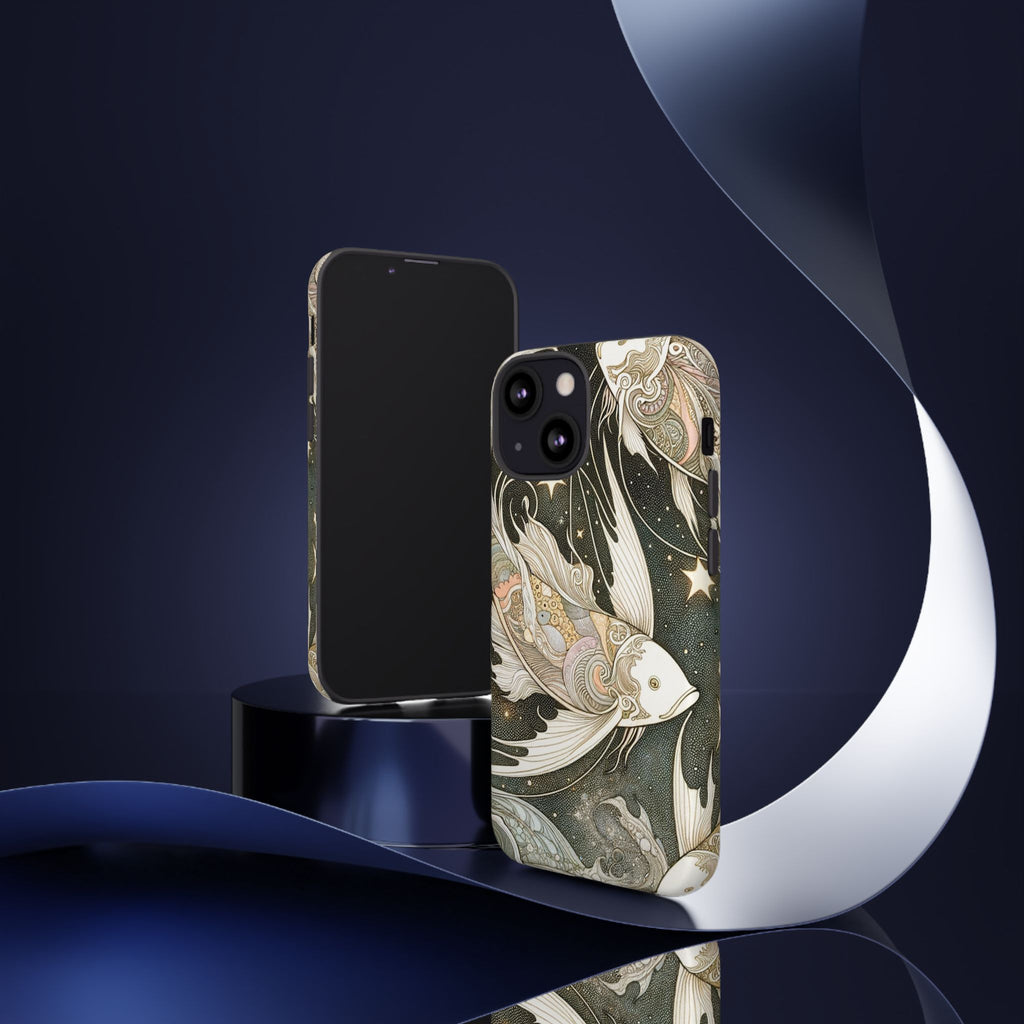 Artistic Phone Case, Cosmic Fish Design, Phone Accessory, Unique Gift, Zodiac Decor, Starry Night Vibes