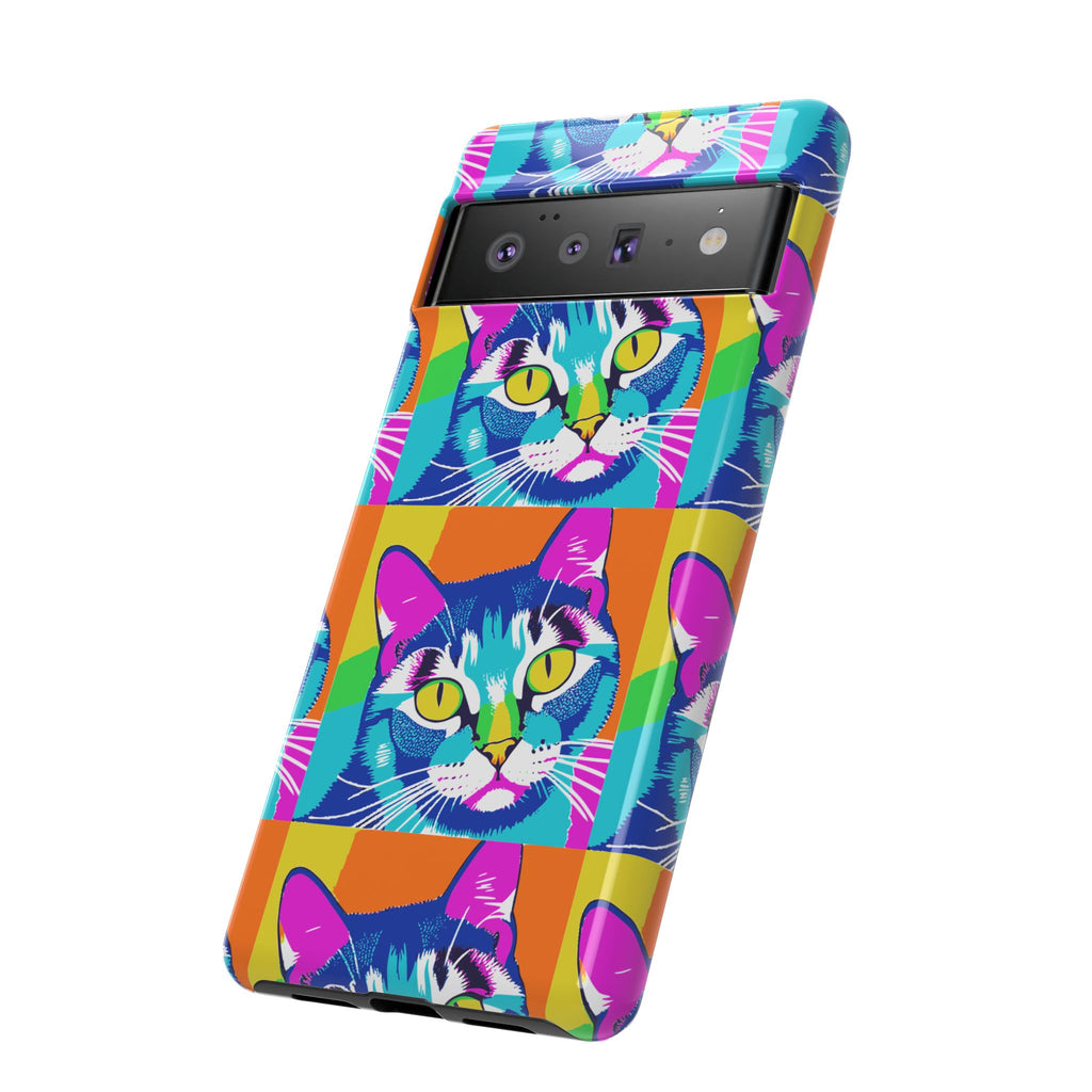 Colorful Cat Phone Case, Vibrant Animal Cover, Unique Pet Lover Gift, Fun Pop Art Style, Trendy Gadget Accessory