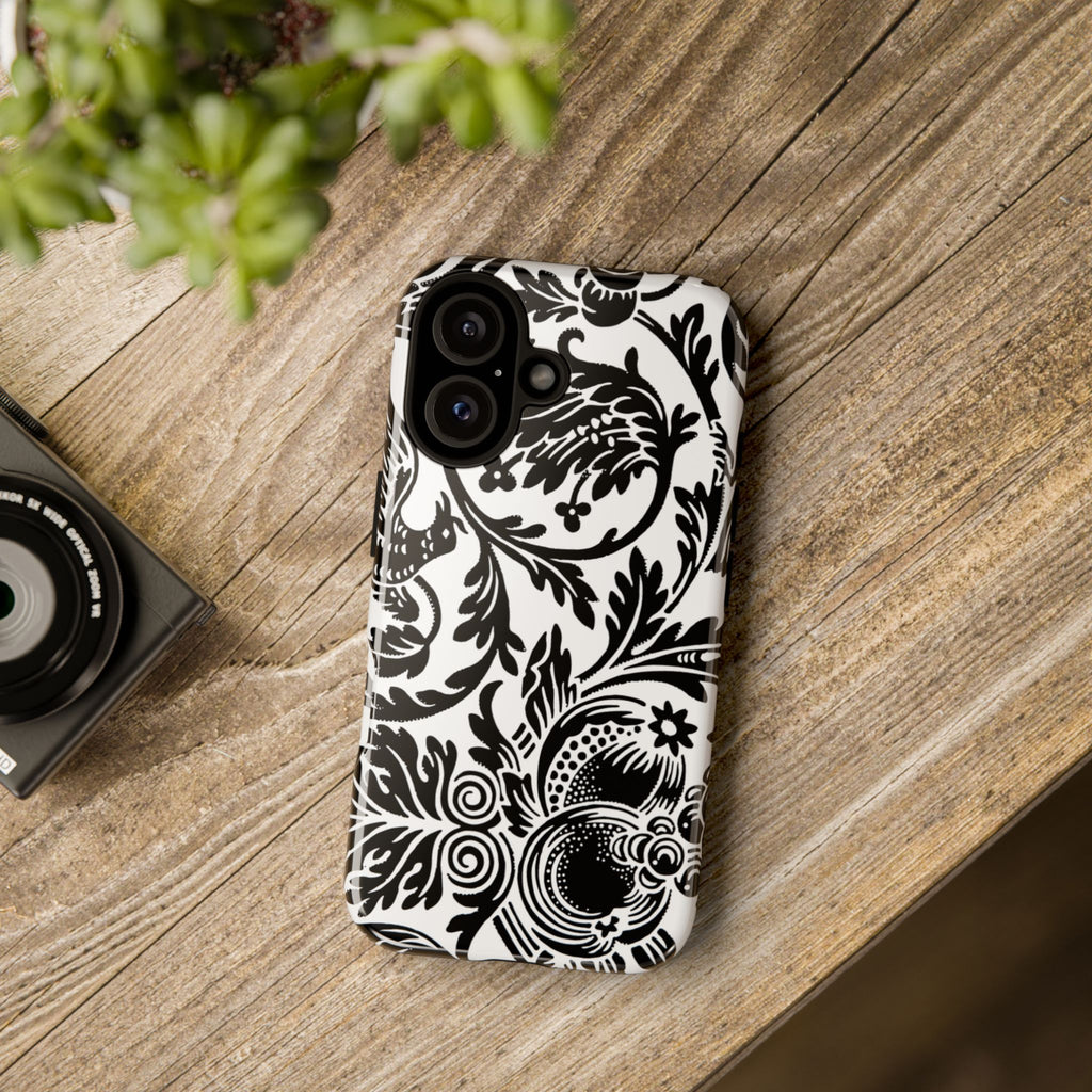 Elegant Black Floral Phone Case, Tough Cases, Stylish Phone Protection, Gift for Her, Floral Design, Trendy Accessories