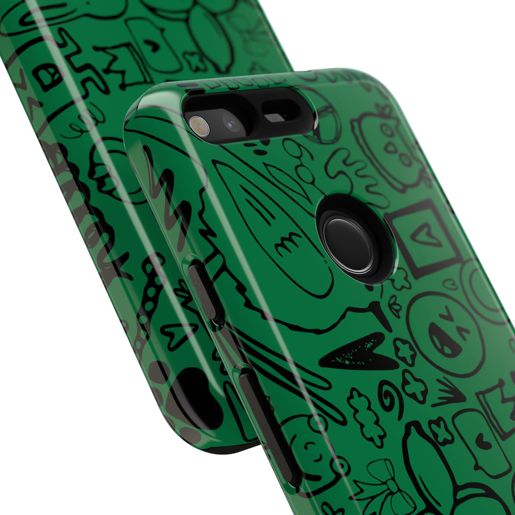 Playful Phone Case, Vibrant Green Tough Case, Quirky Graphic Design, Unique Gift for Kids, Fun Accessories, Christmas, Birthday