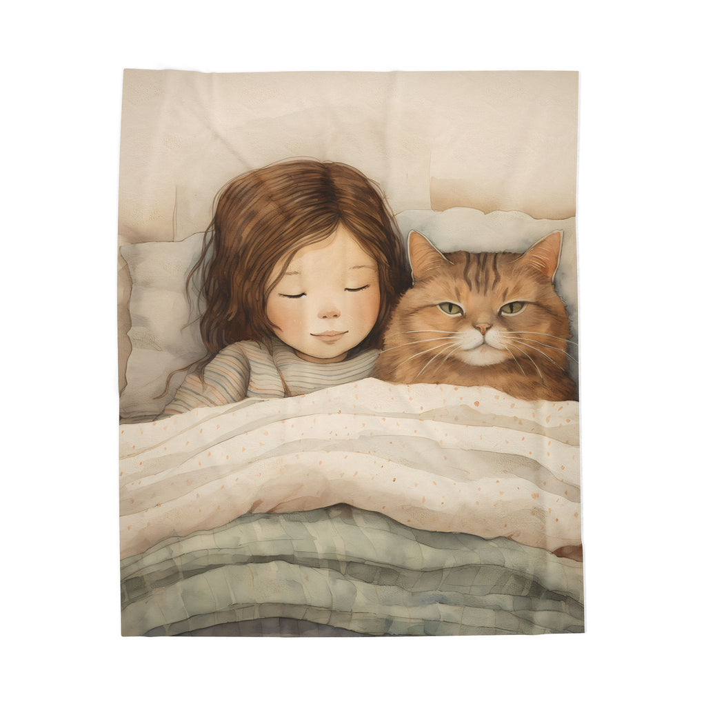 Cat and girl Velveteen Blanket, Soft Throw Blanket for Home Decor, Perfect Gift for Relaxation, Boho Style, Ideal for All Seasons