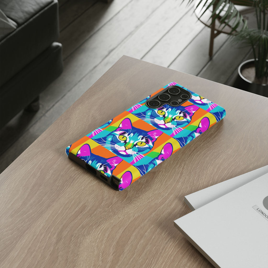 Colorful Cat Phone Case, Vibrant Animal Cover, Unique Pet Lover Gift, Fun Pop Art Style, Trendy Gadget Accessory