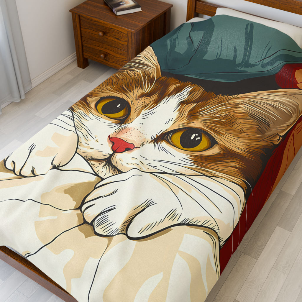 nice cat Velveteen Blanket, Soft Throw Blanket for Home Decor, Perfect Gift for Relaxation, Boho Style, Ideal for All Seasons