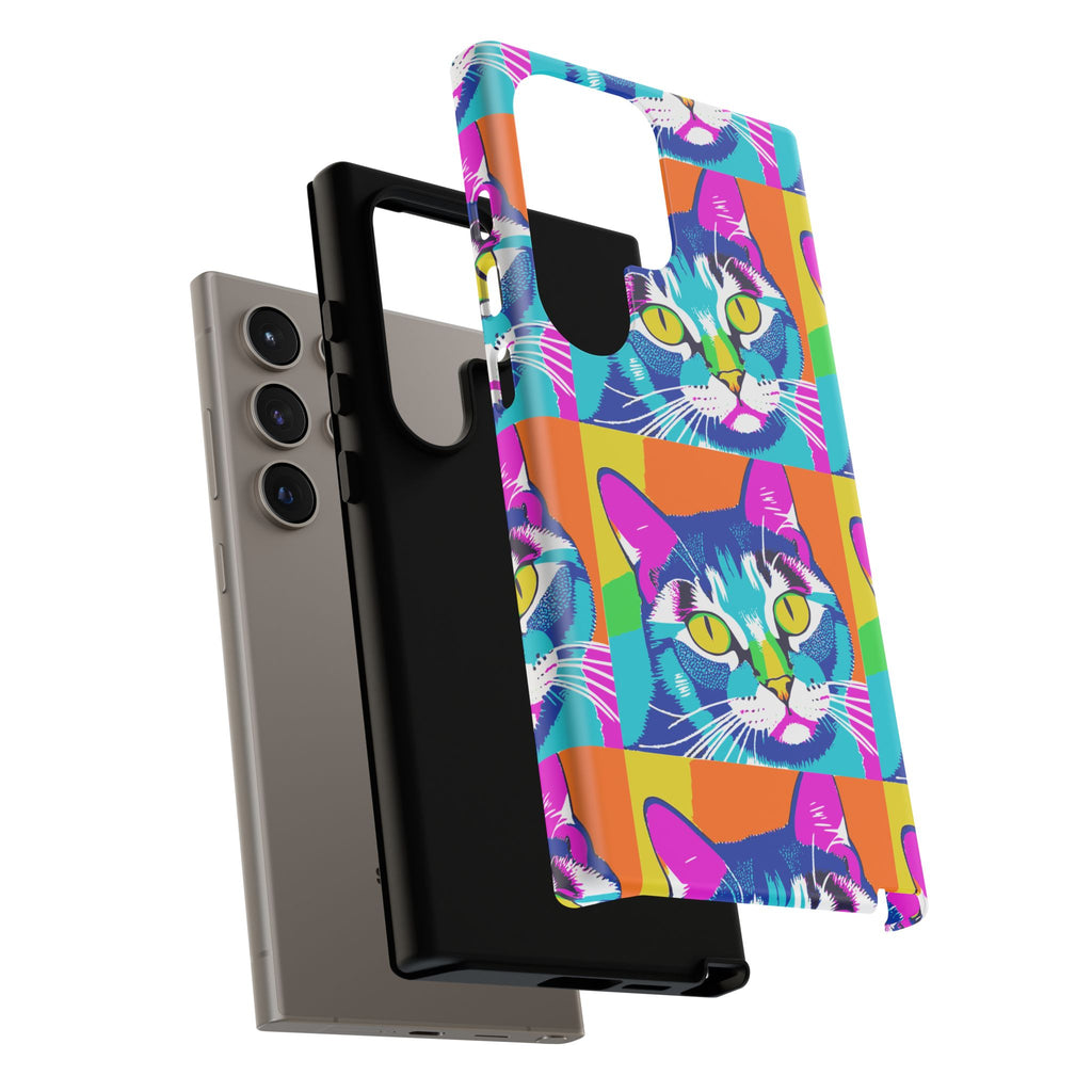 Colorful Cat Phone Case, Vibrant Animal Cover, Unique Pet Lover Gift, Fun Pop Art Style, Trendy Gadget Accessory