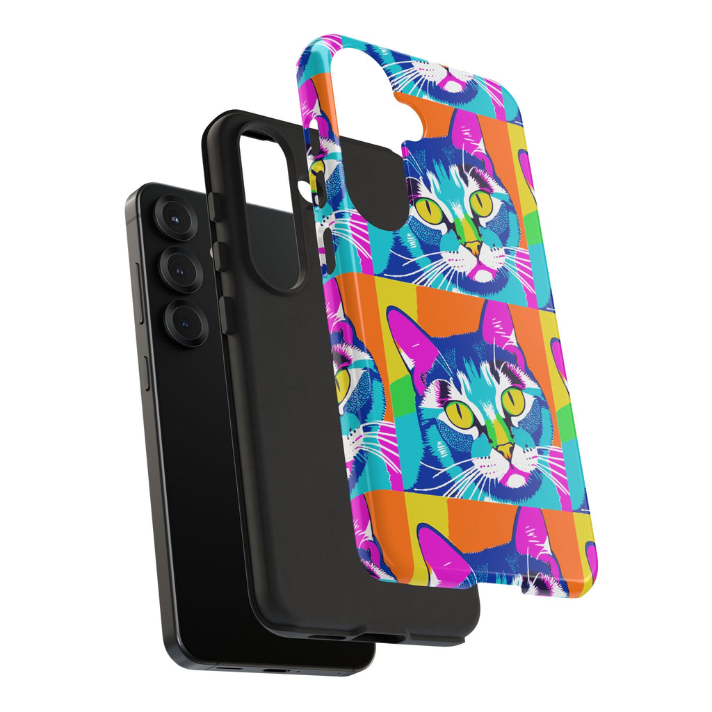 Colorful Cat Phone Case, Vibrant Animal Cover, Unique Pet Lover Gift, Fun Pop Art Style, Trendy Gadget Accessory