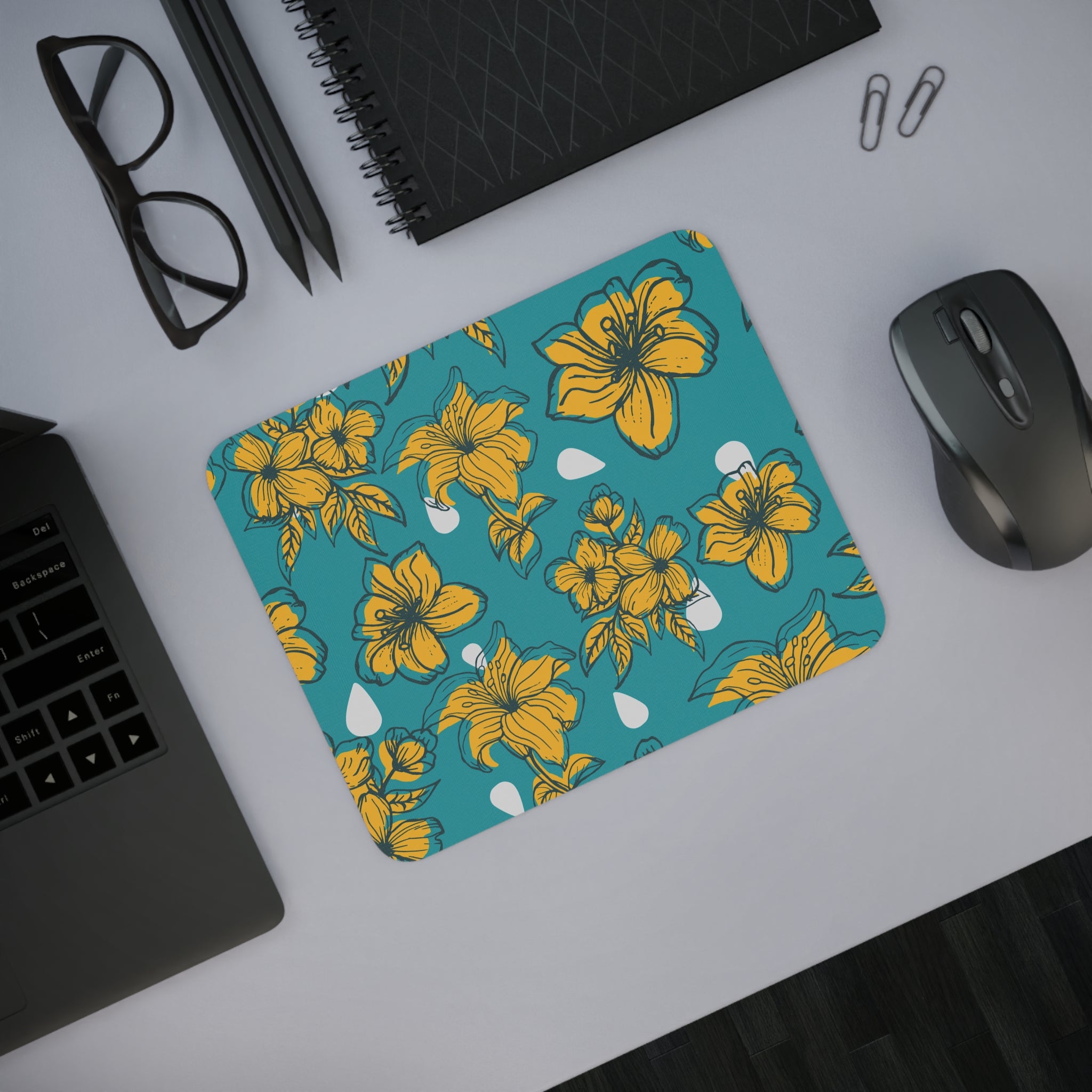 Floral Desk Mouse Pad | Vibrant Office Decor, Gift for Flower Lovers, Functional Desk Accessory, Computer Mouse Mat, Tropical Floral Design