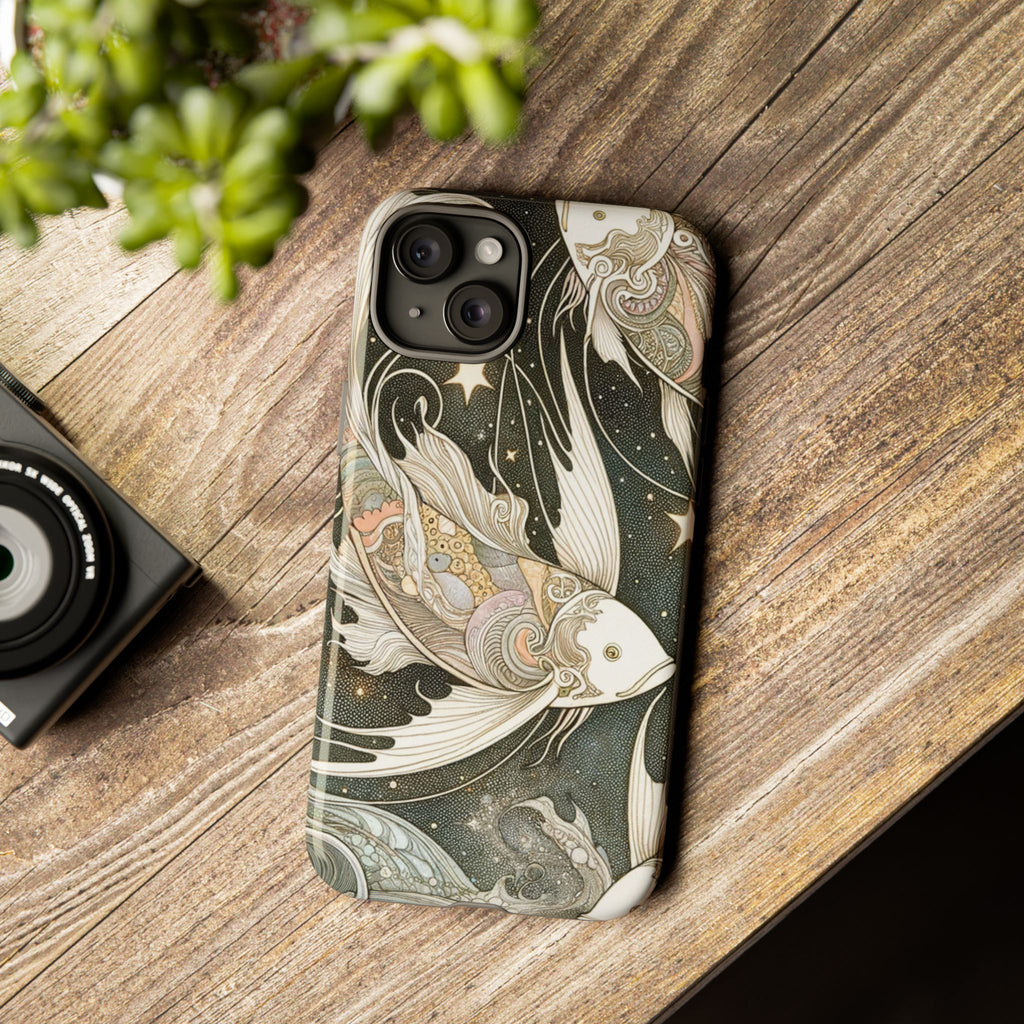 Artistic Phone Case, Cosmic Fish Design, Phone Accessory, Unique Gift, Zodiac Decor, Starry Night Vibes