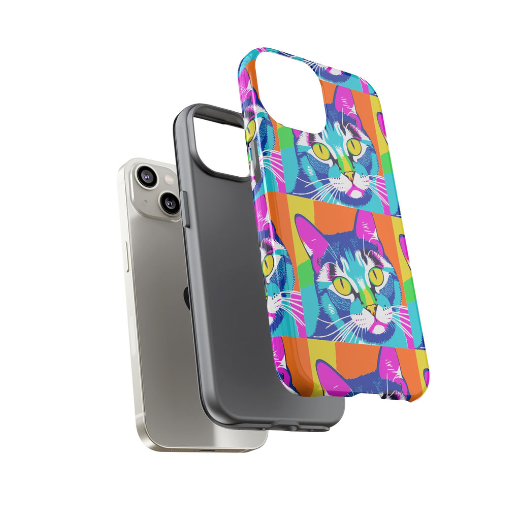 Colorful Cat Phone Case, Vibrant Animal Cover, Unique Pet Lover Gift, Fun Pop Art Style, Trendy Gadget Accessory