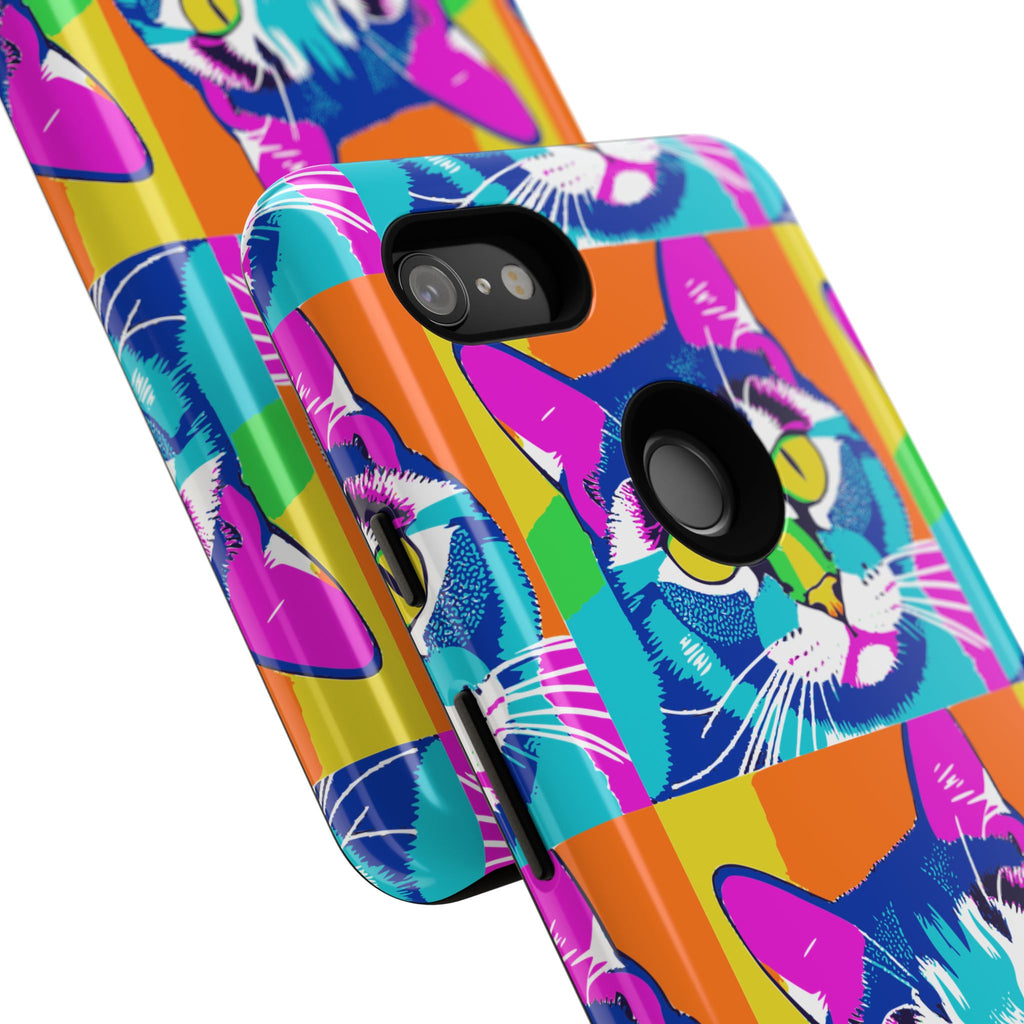 Colorful Cat Phone Case, Vibrant Animal Cover, Unique Pet Lover Gift, Fun Pop Art Style, Trendy Gadget Accessory