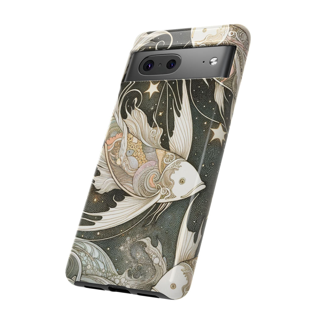 Artistic Phone Case, Cosmic Fish Design, Phone Accessory, Unique Gift, Zodiac Decor, Starry Night Vibes