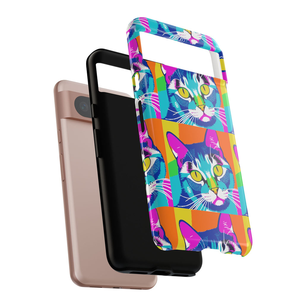Colorful Cat Phone Case, Vibrant Animal Cover, Unique Pet Lover Gift, Fun Pop Art Style, Trendy Gadget Accessory
