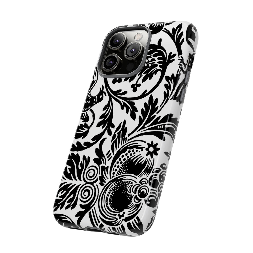 Elegant Black Floral Phone Case, Tough Cases, Stylish Phone Protection, Gift for Her, Floral Design, Trendy Accessories