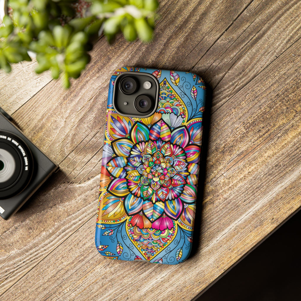 Vibrant Floral Phone Case, Tough Phone Cover, Colorful Mobile Accessory, Artistic Gift, Mandala Design, Everyday Use