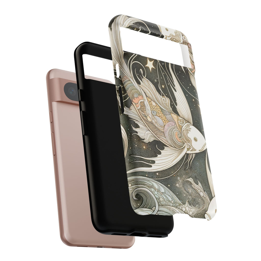 Artistic Phone Case, Cosmic Fish Design, Phone Accessory, Unique Gift, Zodiac Decor, Starry Night Vibes