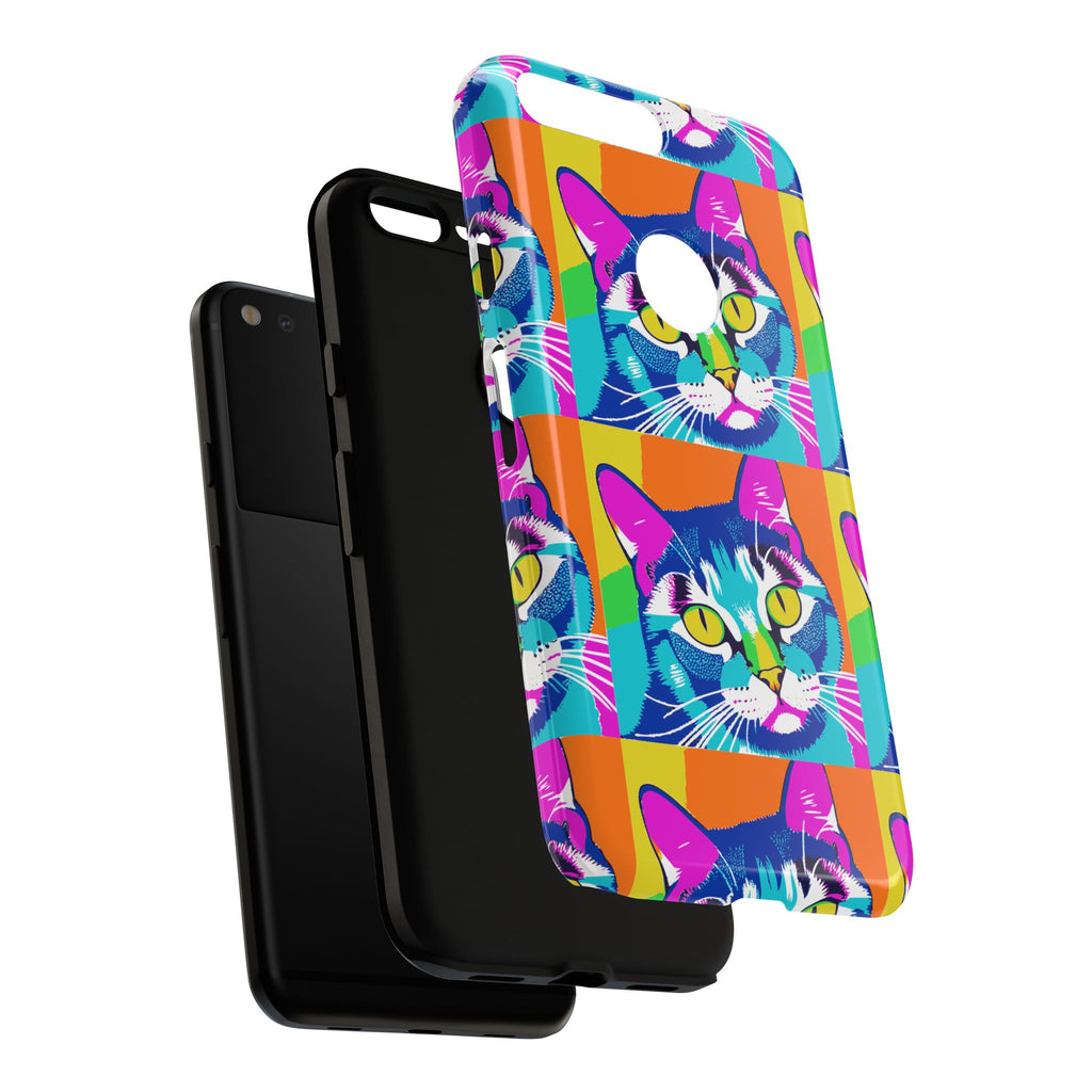 Colorful Cat Phone Case, Vibrant Animal Cover, Unique Pet Lover Gift, Fun Pop Art Style, Trendy Gadget Accessory