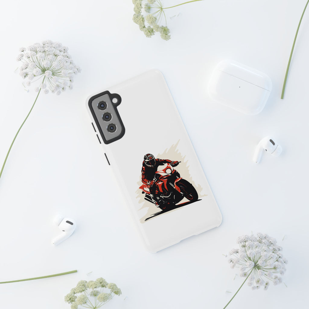 Motorcycle Phone Case, Tough Cases for Riders, Biker Accessory, Gifts for Motorcyclists, Red Bike Design