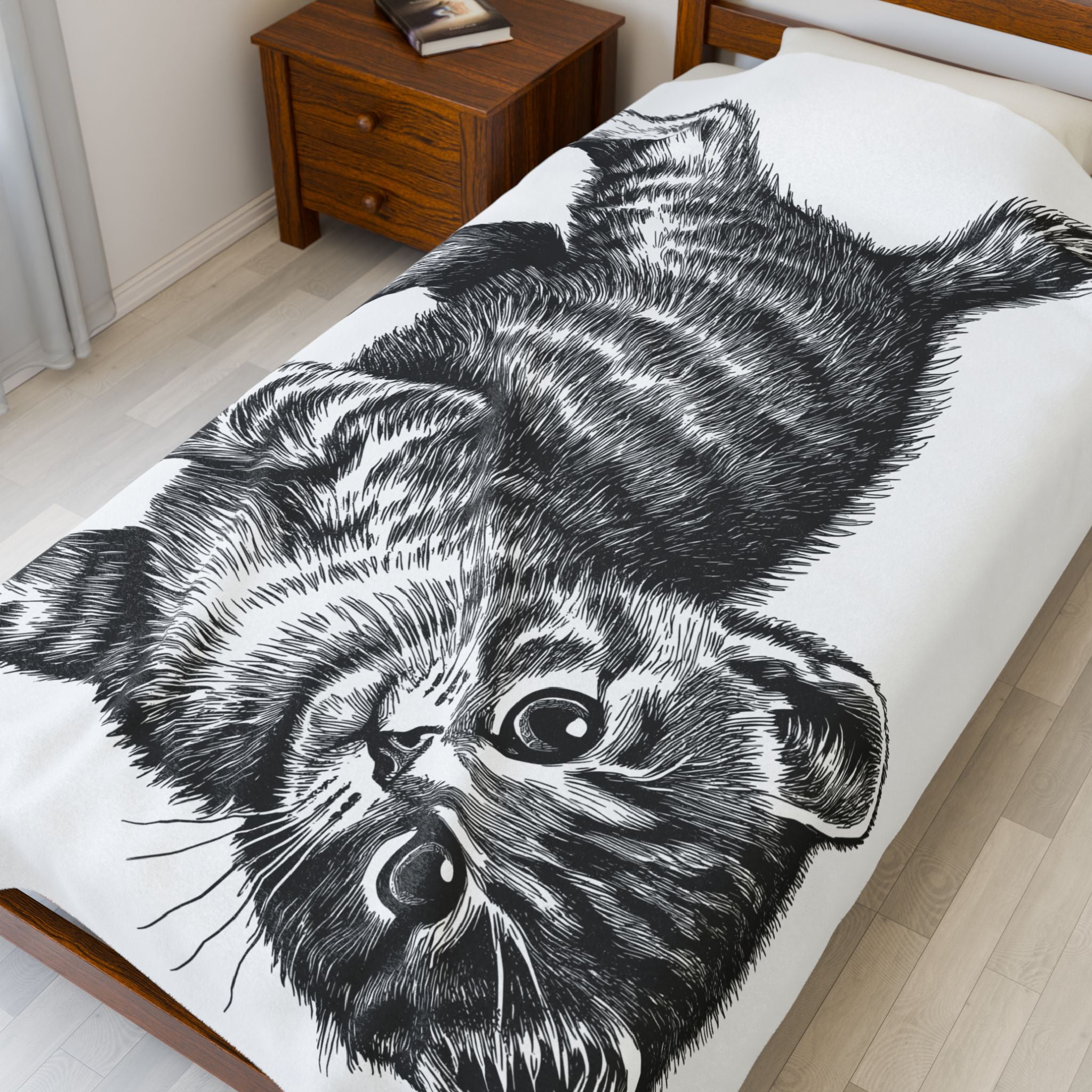 Cute cat Velveteen Blanket, Soft Throw Blanket for Home Decor, Perfect Gift for Relaxation, Boho Style, Ideal for All Seasons