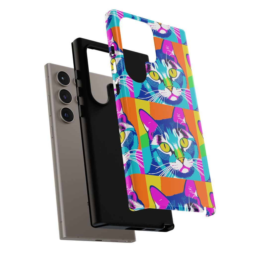 Colorful Cat Phone Case, Vibrant Animal Cover, Unique Pet Lover Gift, Fun Pop Art Style, Trendy Gadget Accessory