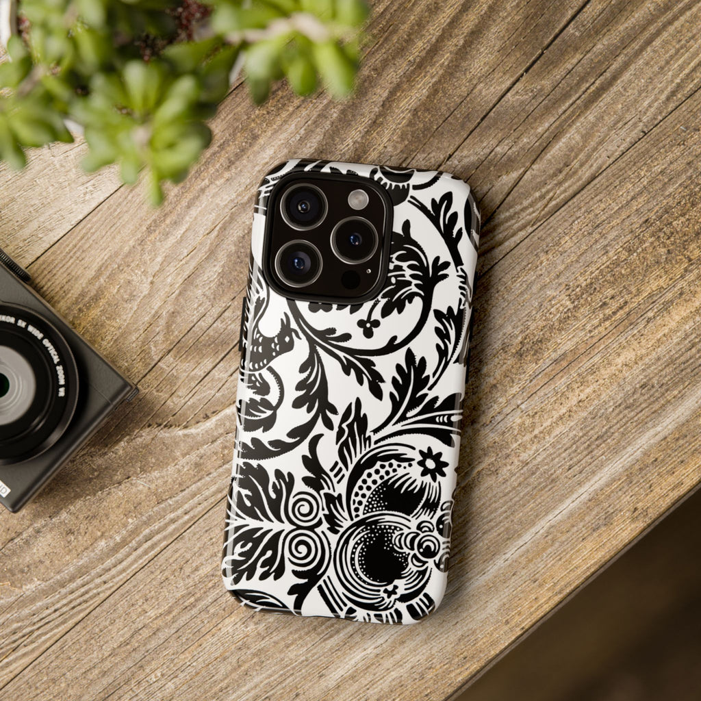 Elegant Black Floral Phone Case, Tough Cases, Stylish Phone Protection, Gift for Her, Floral Design, Trendy Accessories