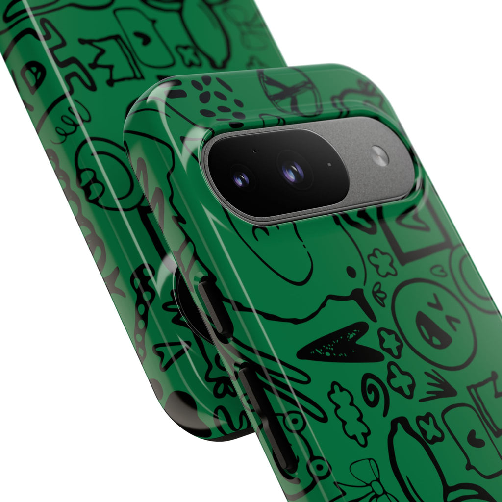 Playful Phone Case, Vibrant Green Tough Case, Quirky Graphic Design, Unique Gift for Kids, Fun Accessories, Christmas, Birthday
