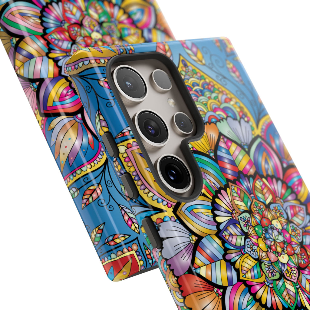 Vibrant Floral Phone Case, Tough Phone Cover, Colorful Mobile Accessory, Artistic Gift, Mandala Design, Everyday Use