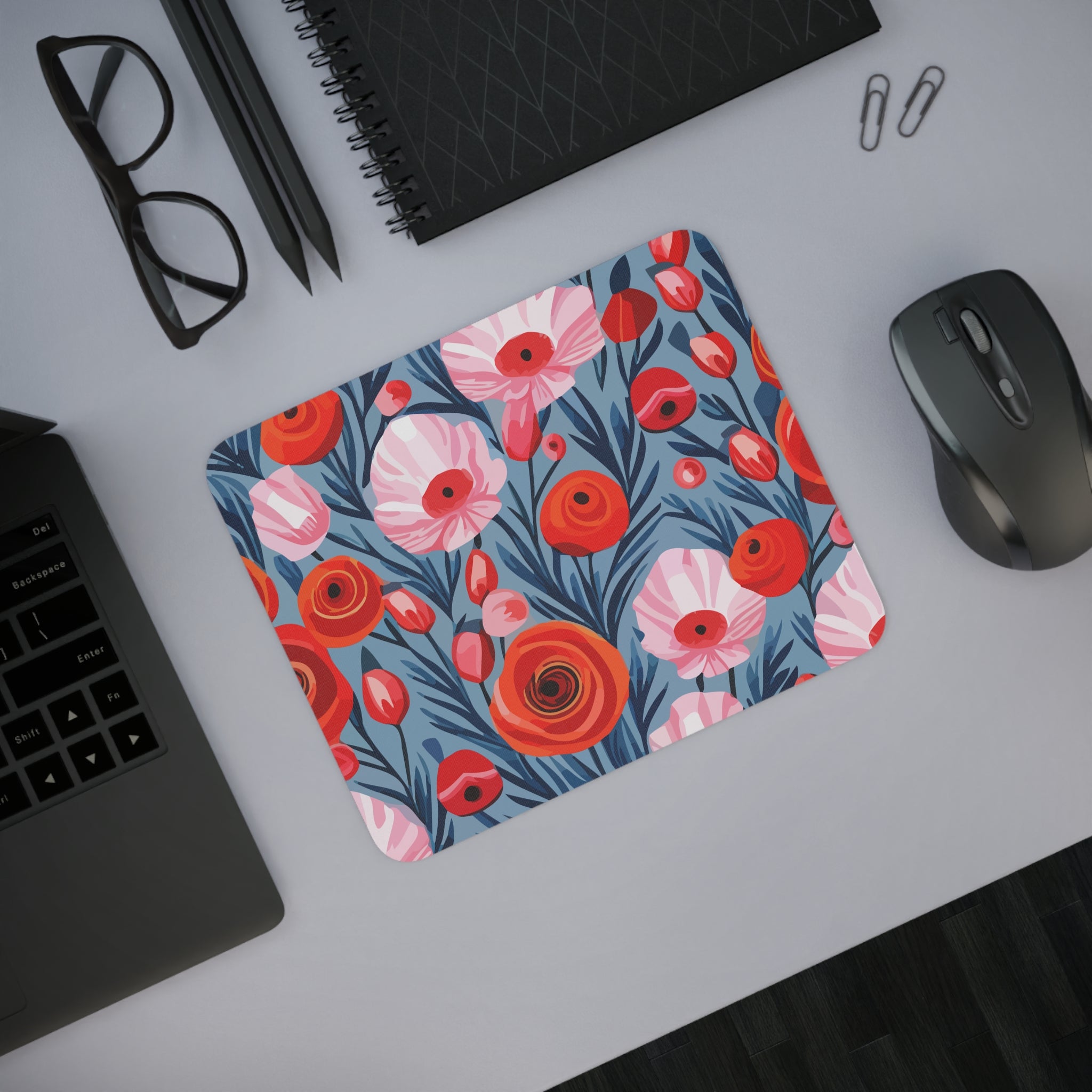 Floral Desk Mouse Pad, Colorful Office Decor, Gift for Gamers, Computer Accessories, Home Office Essentials